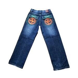 VTG‎ Jinzu Y2K Boys Baggy Embroidered Jeans Hip Hop Skater Jeans Blue Size 10